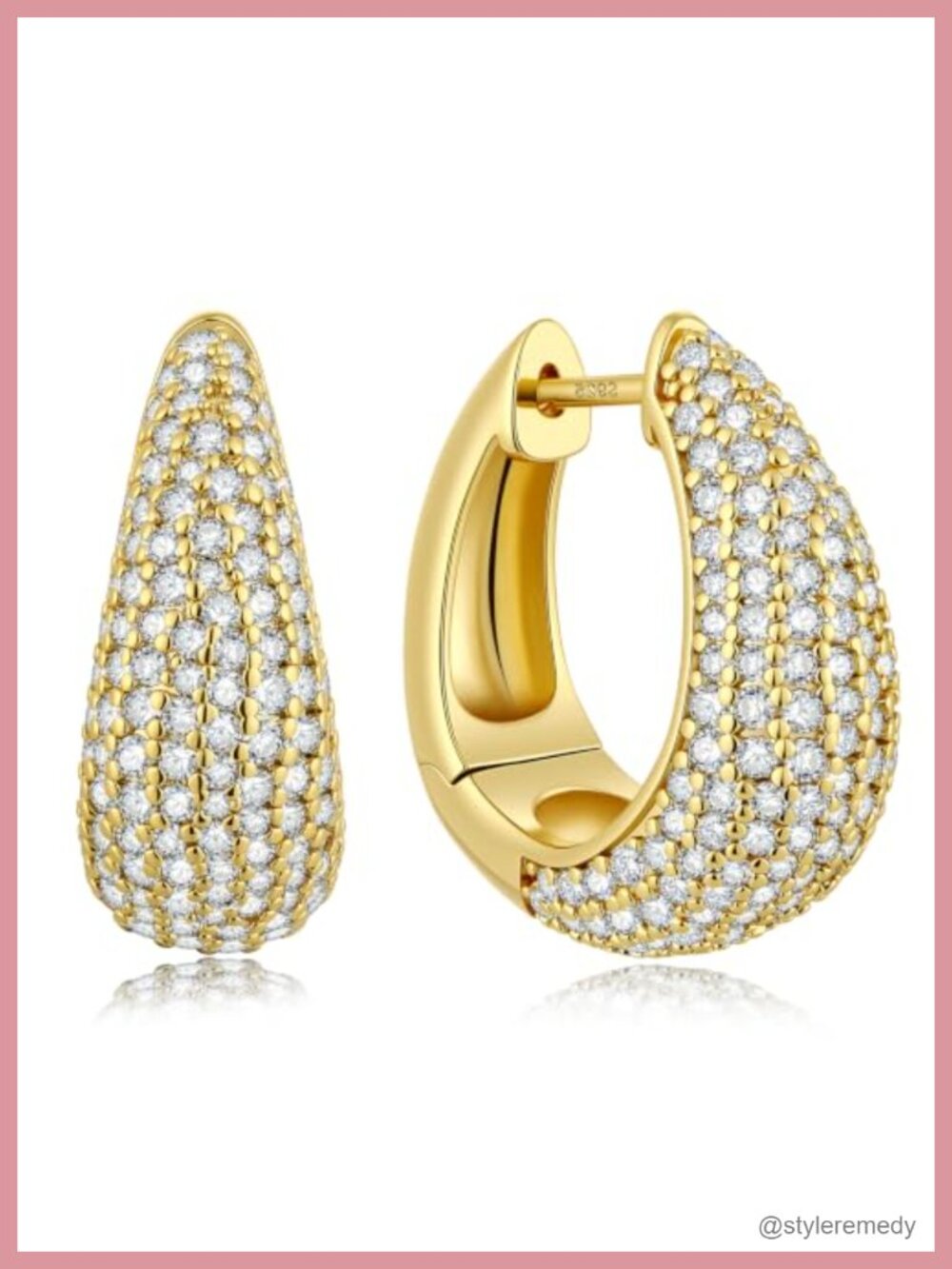 Chunky Hoop Earrings 14K Gold Plated 925 Sterling Silver Post Cubic Zirconia